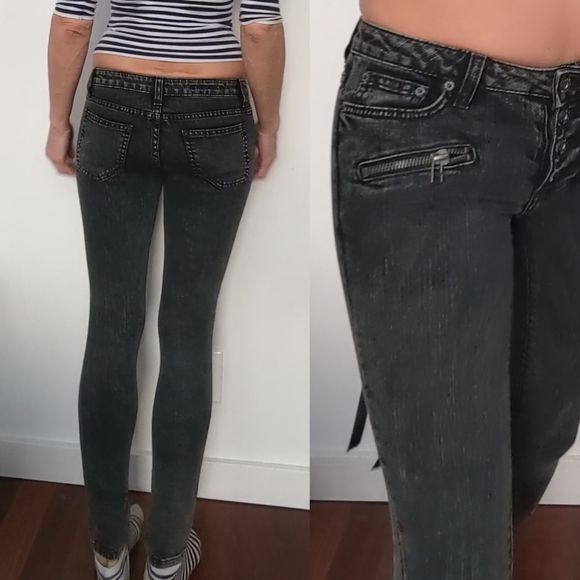 Nwot Carmar lowrise 90s punk zippered black jeans 24/25 - Picture 2 of 7